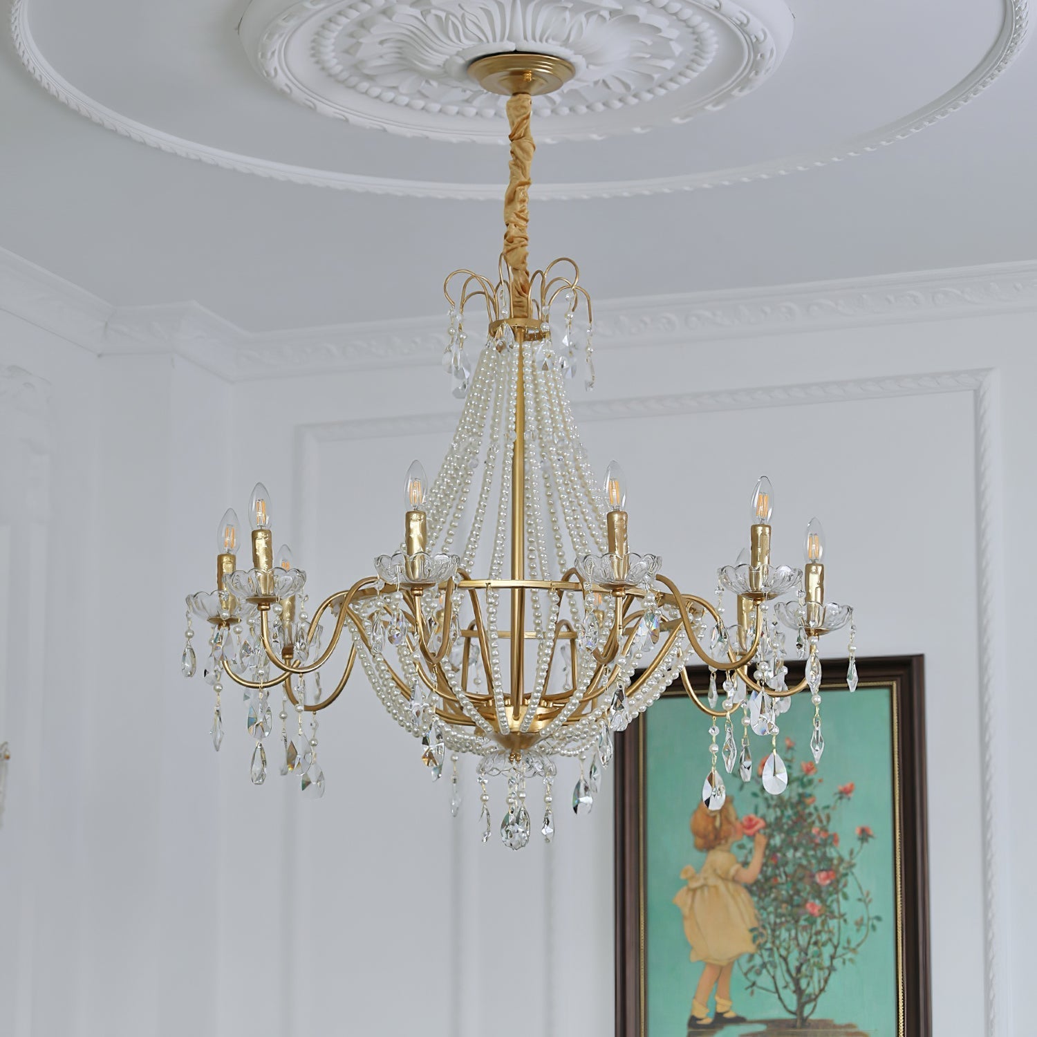 Eurvaros Vintage Crystal Brass Chandelier - Neutral Decor