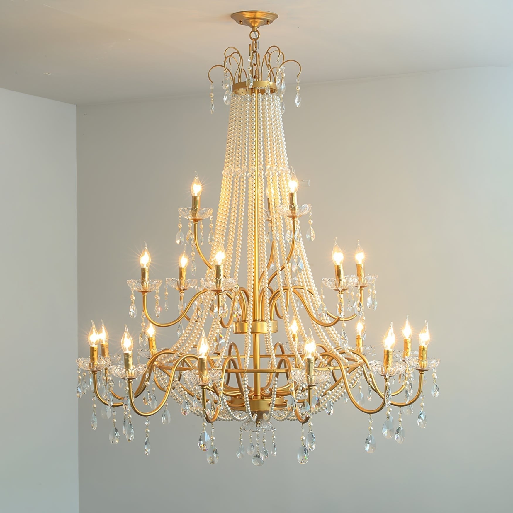 Eurvaros Vintage Crystal Brass Chandelier - Neutral Decor