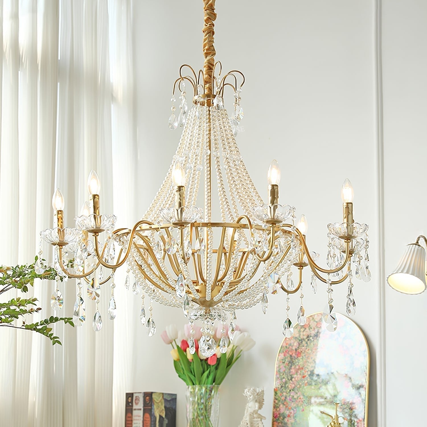 Eurvaros Vintage Crystal Brass Chandelier - Neutral Decor