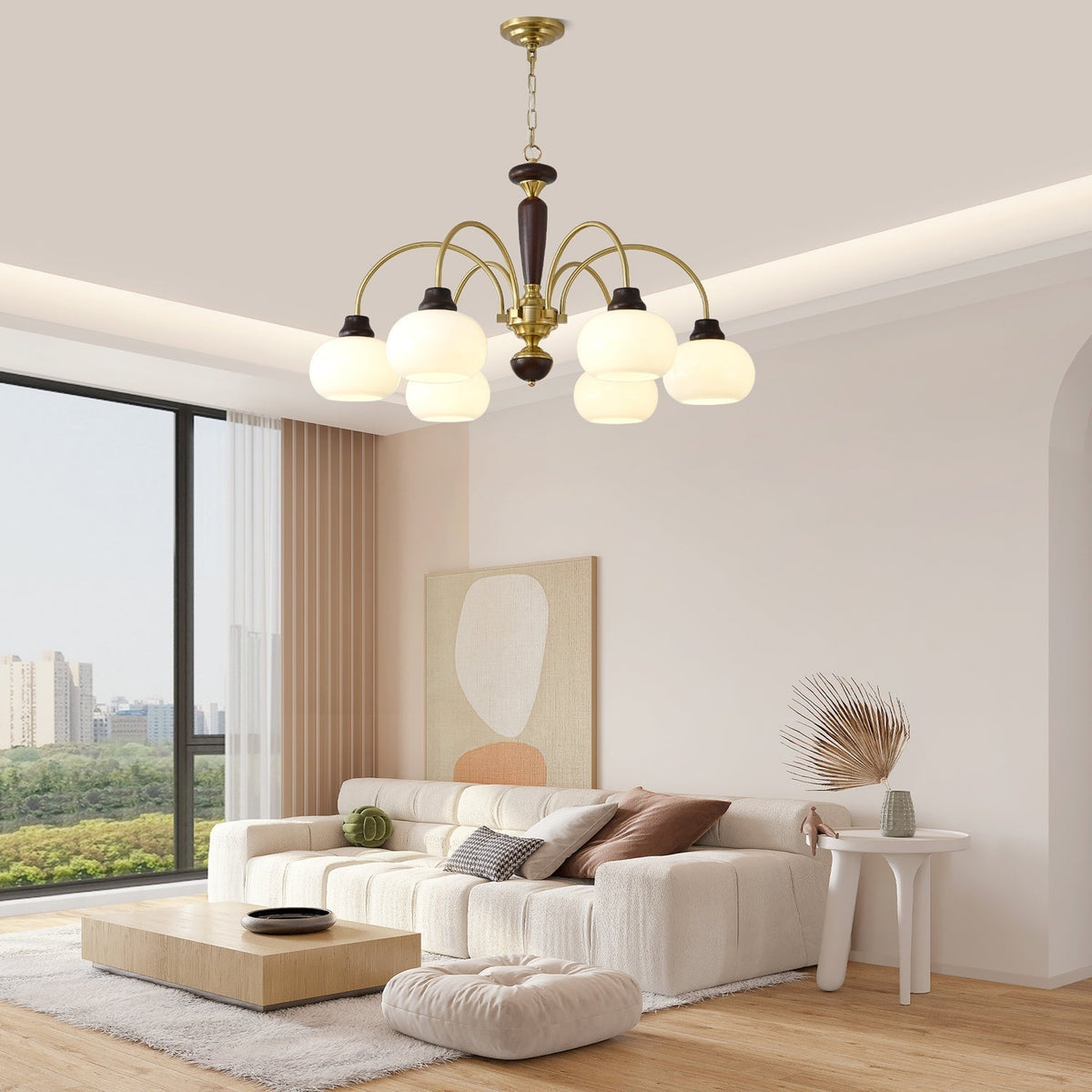 Noraneon Chandelier Arched Globe White Shade