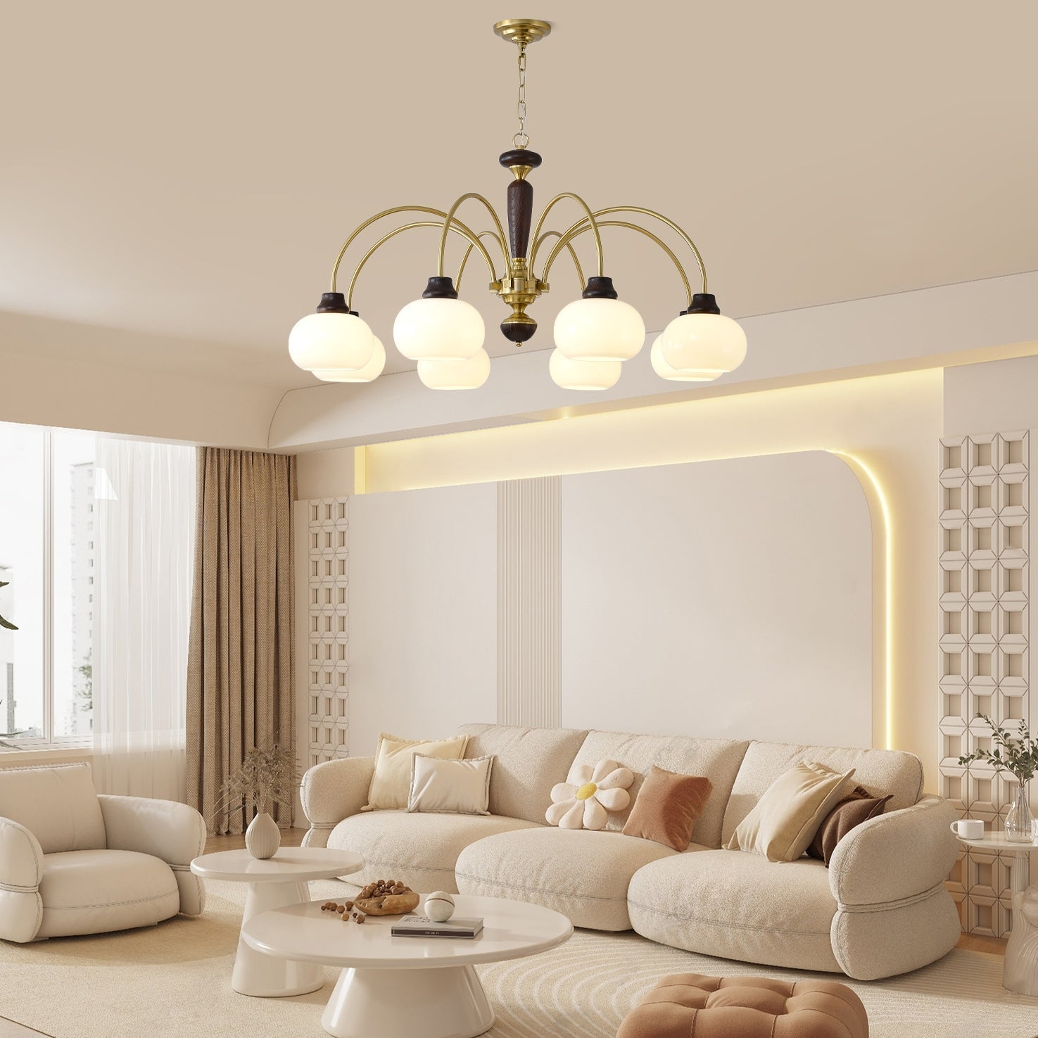 Noraneon Chandelier Arched Globe White Shade