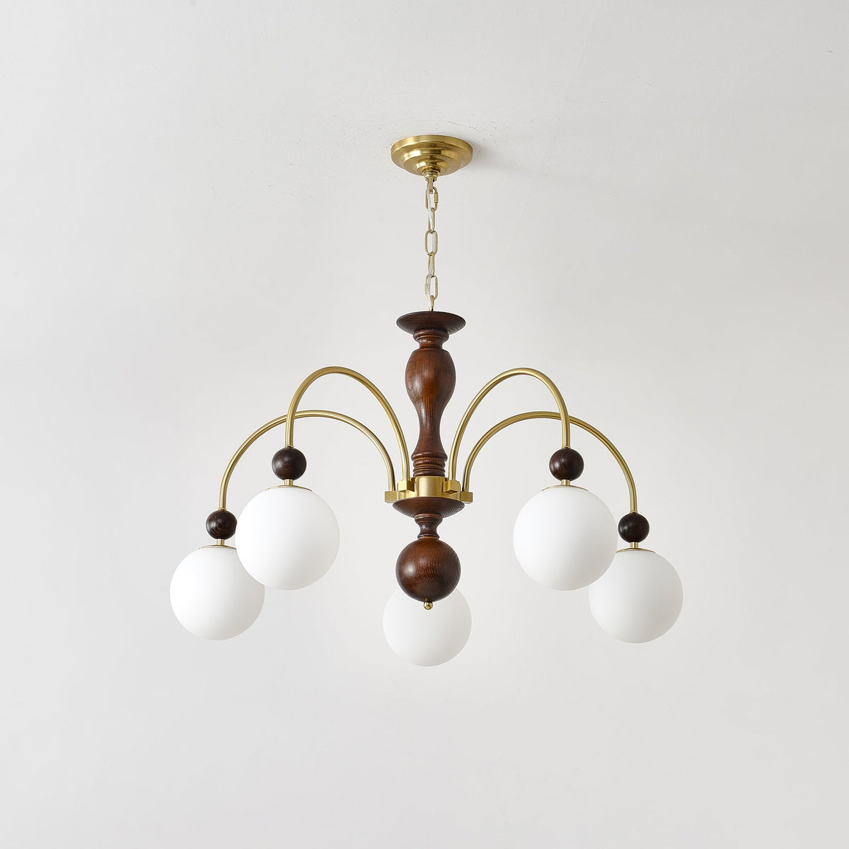 Sylenise Pendant Lamp Walnut Brass Globe Vintage