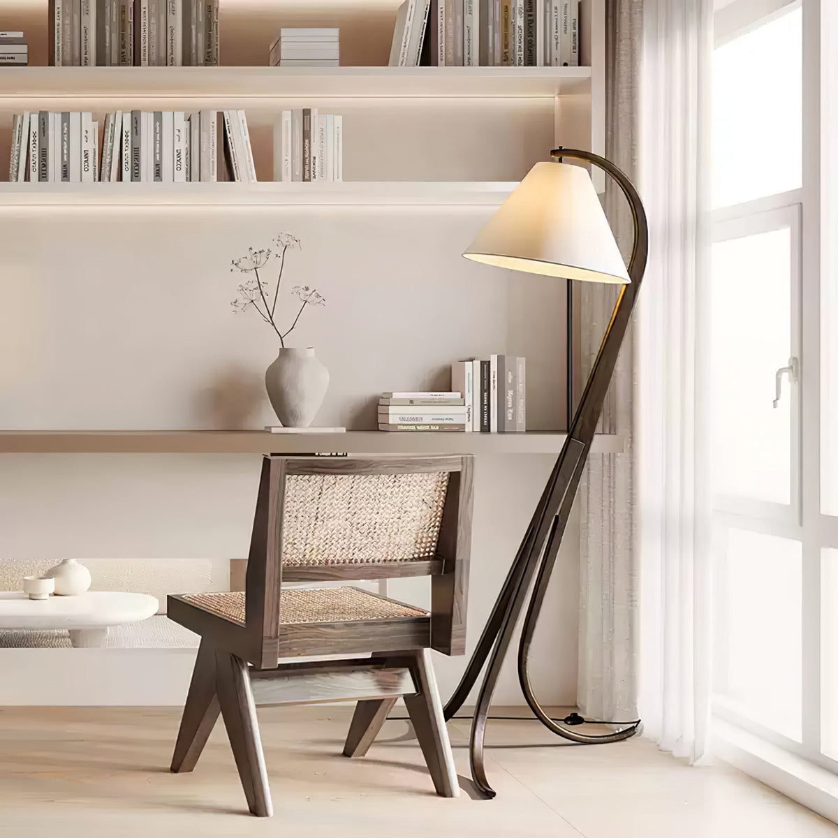 Udorila Curved Wood Floor Lamp