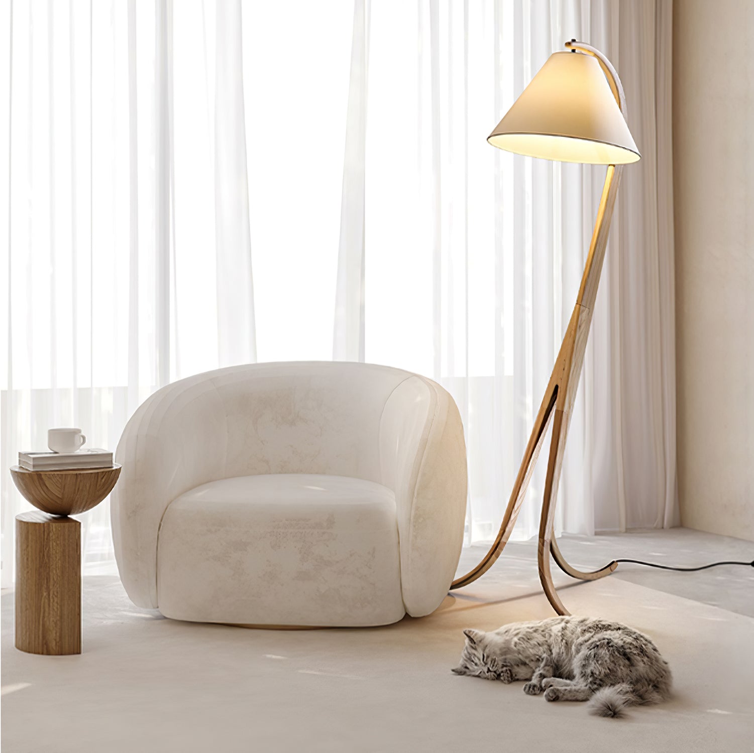 Udorila Curved Wood Floor Lamp