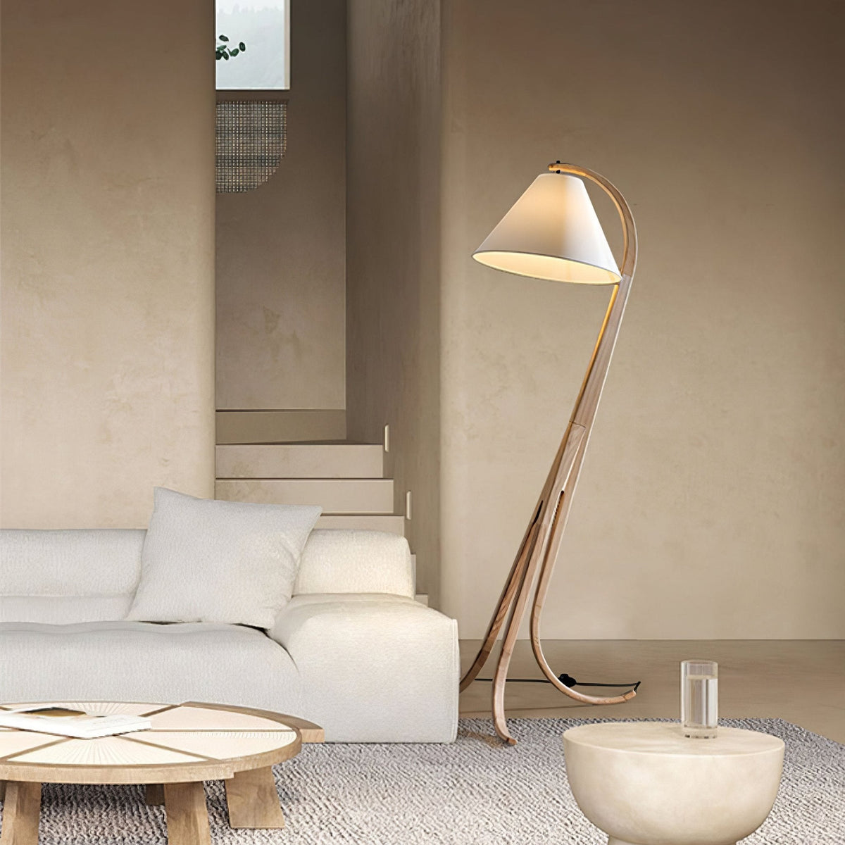 Udorila Curved Wood Floor Lamp