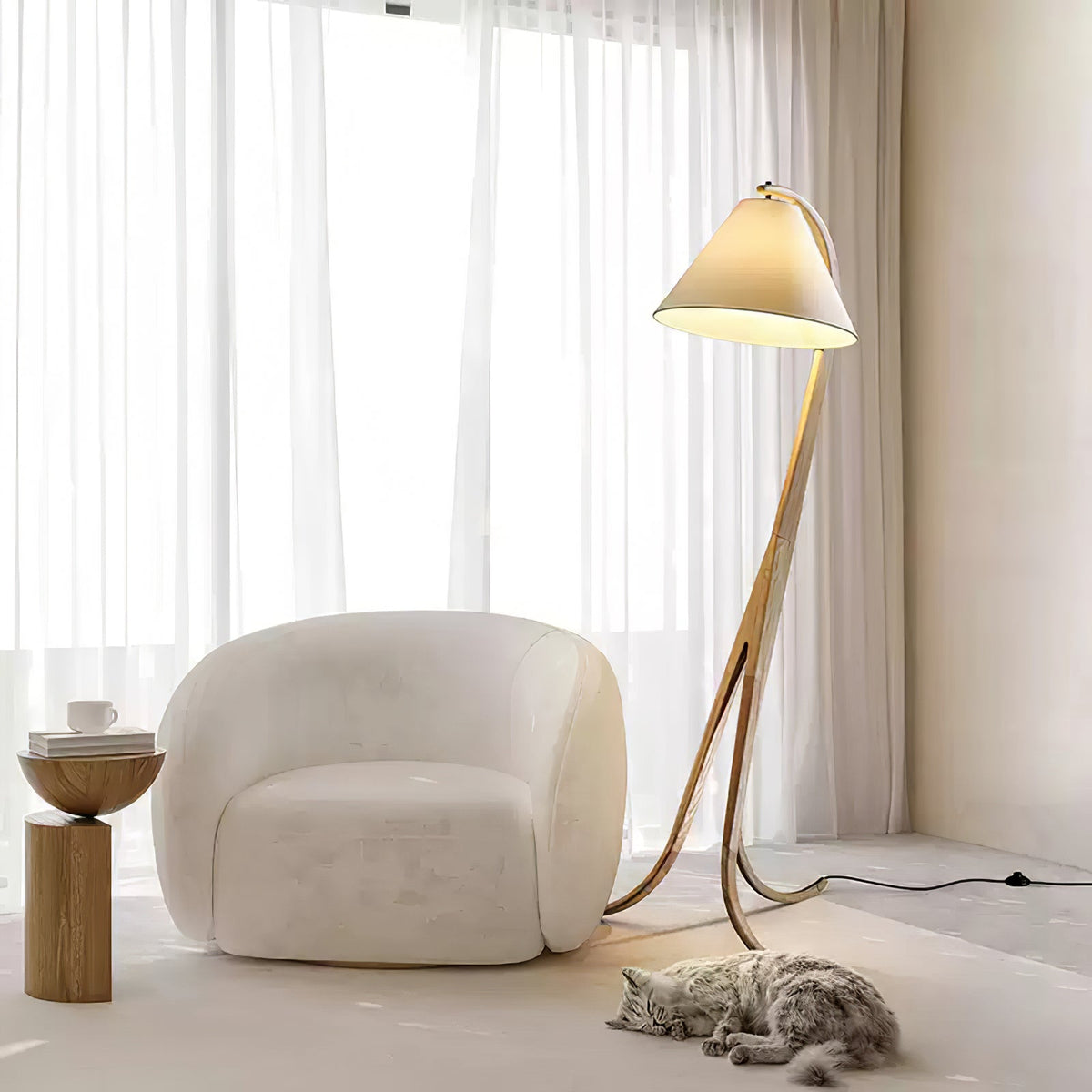 Udorila Curved Wood Floor Lamp