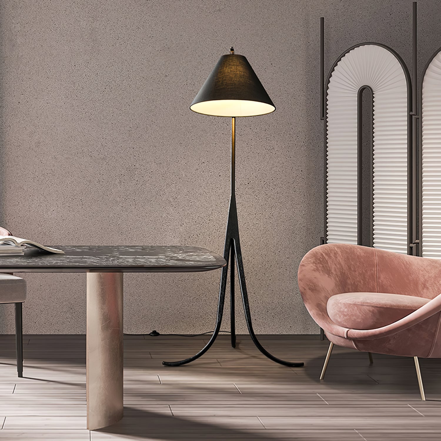 Udorila Curved Wood Floor Lamp