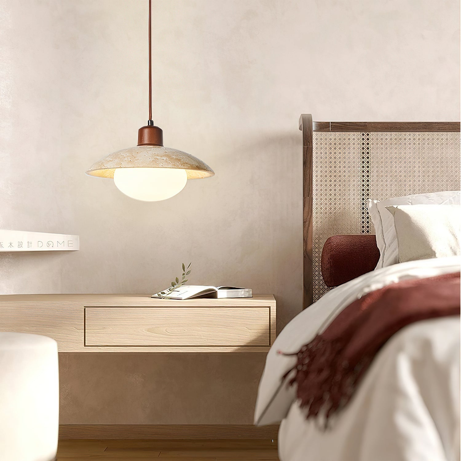 Delora Dome-Shade Travertine Pendant Light