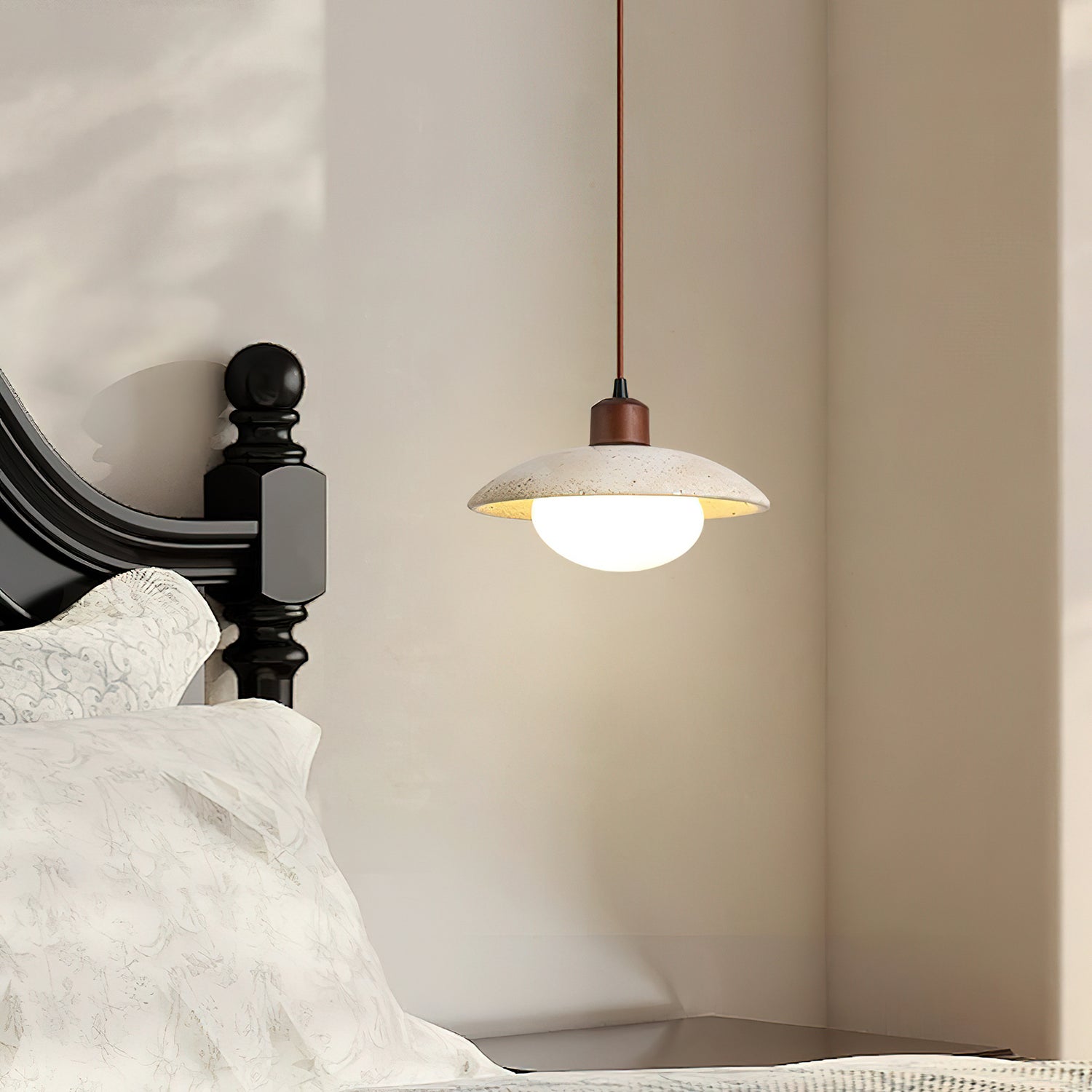 Delora Dome-Shade Travertine Pendant Light