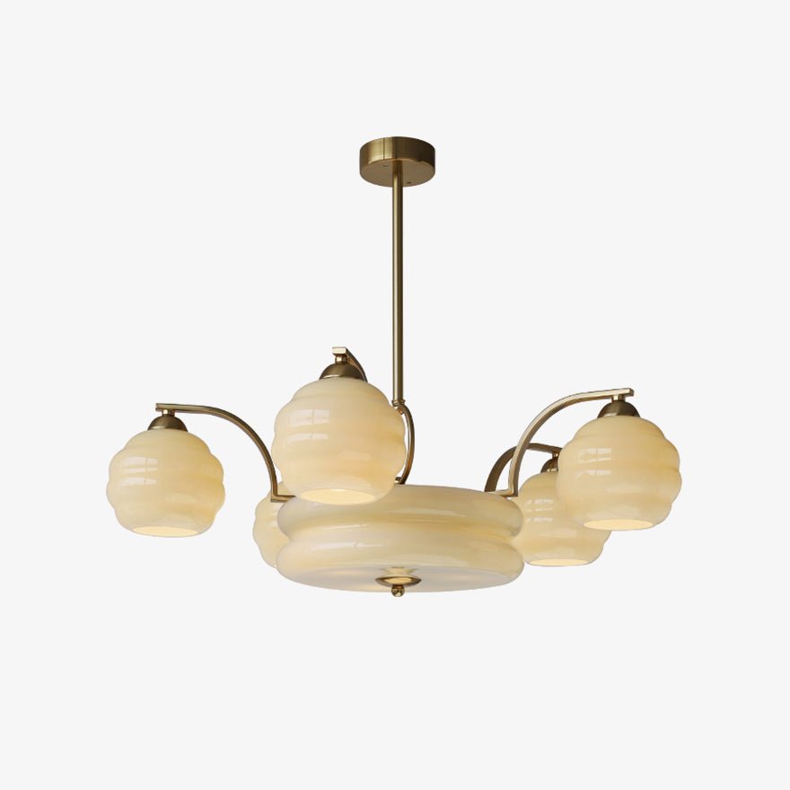 Lustra Chandelier Art Deco Vintage Gold Glass Shades - Neutral Decor