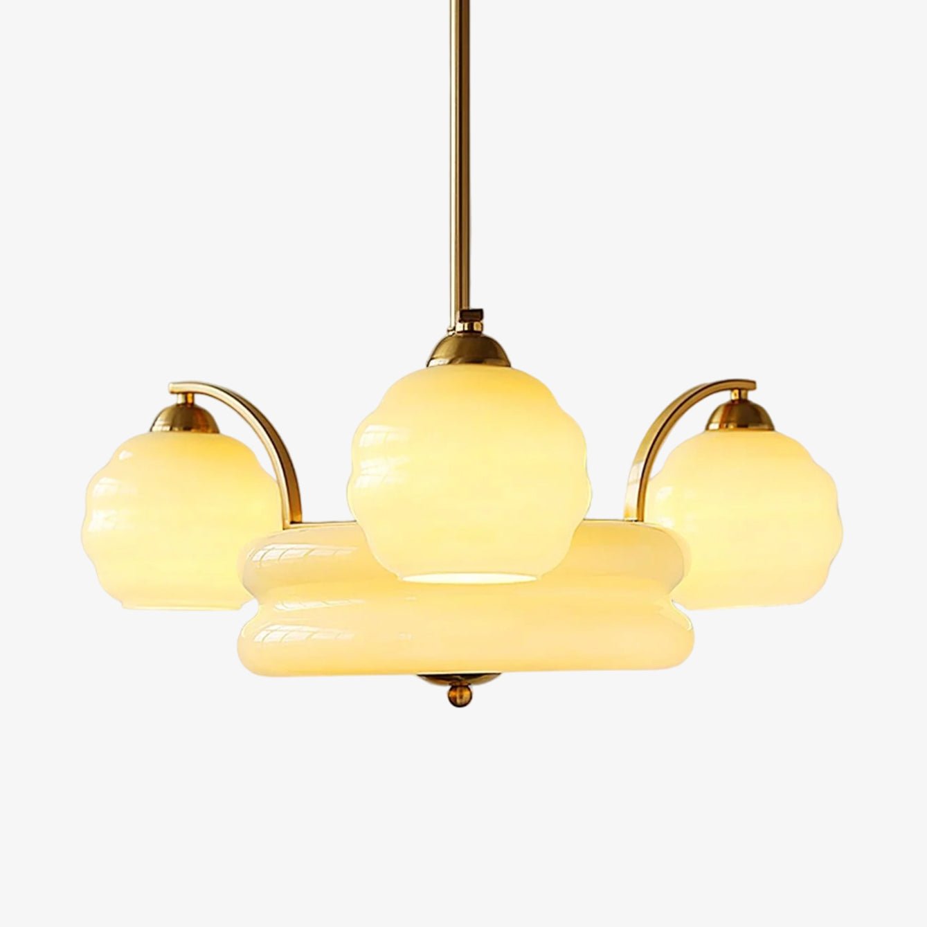 Lustra Chandelier Art Deco Vintage Gold Glass Shades - Neutral Decor