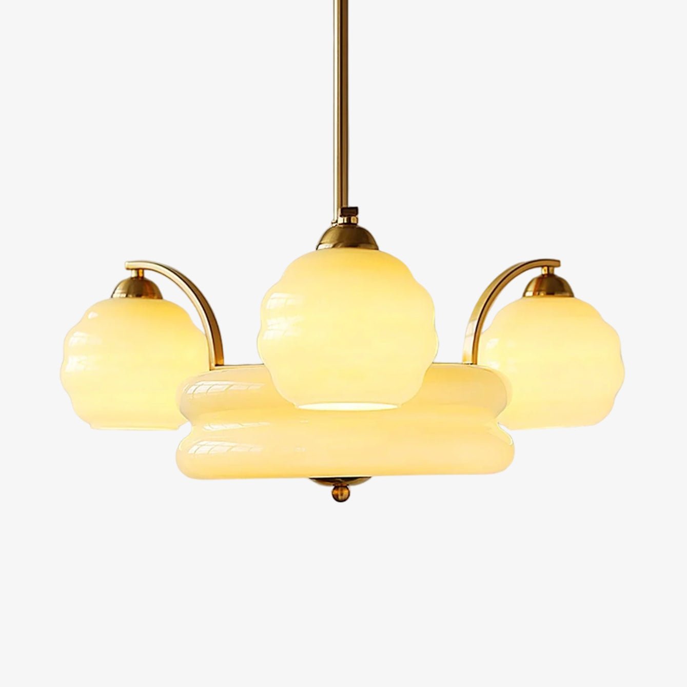 Lustra Chandelier Art Deco Vintage Gold Glass Shades - Neutral Decor