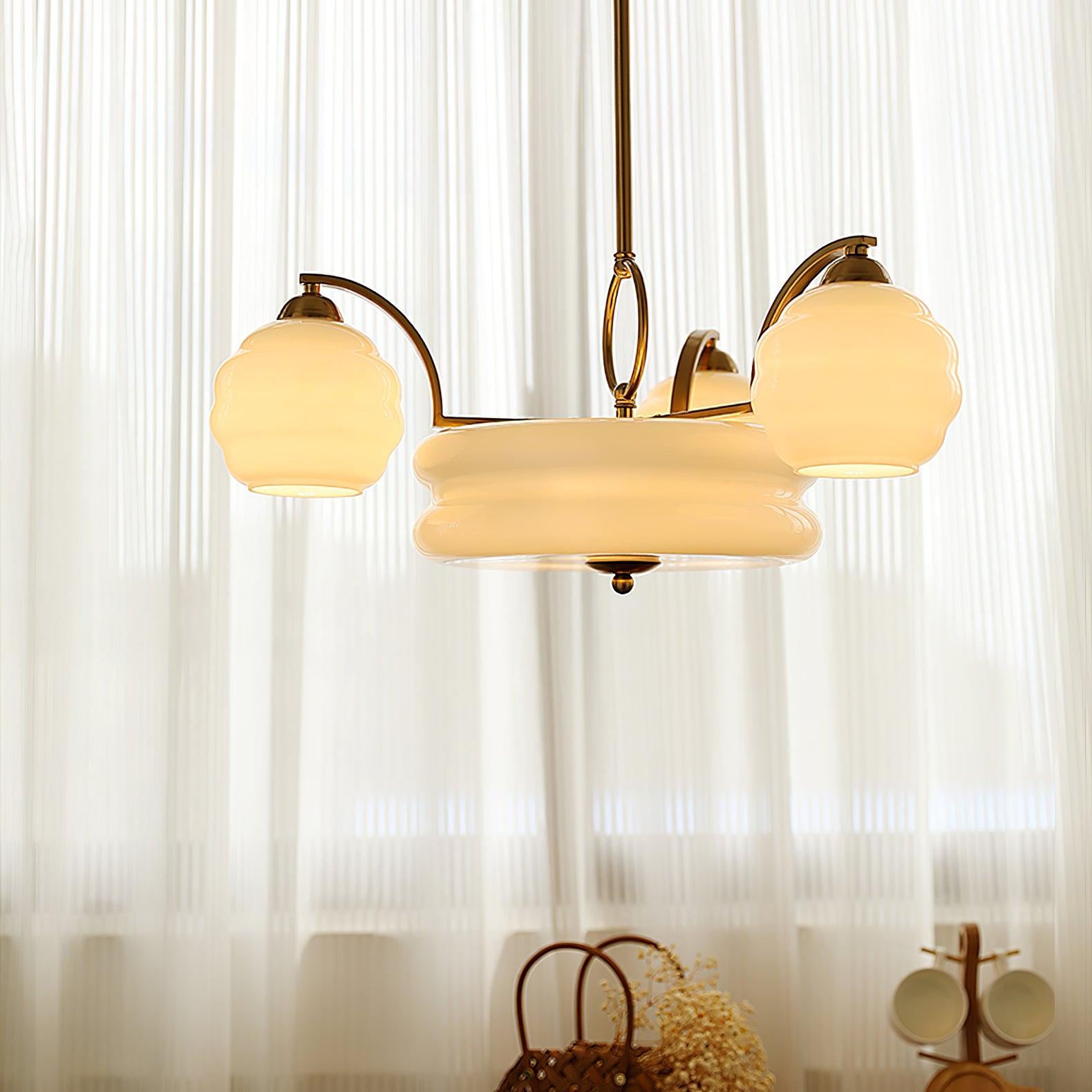Lustra Chandelier Art Deco Vintage Gold Glass Shades - Neutral Decor