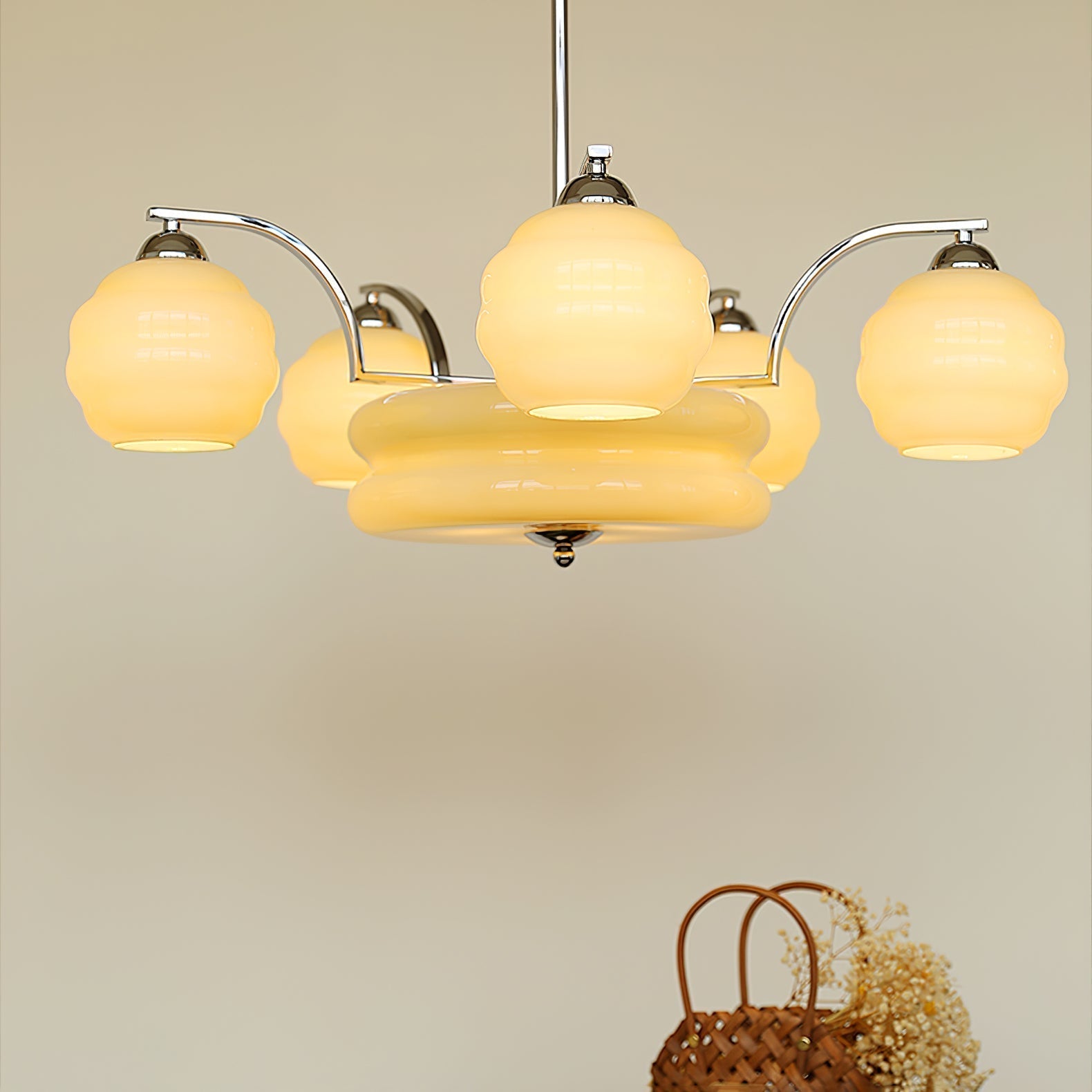 Lustra Chandelier Art Deco Vintage Gold Glass Shades - Neutral Decor