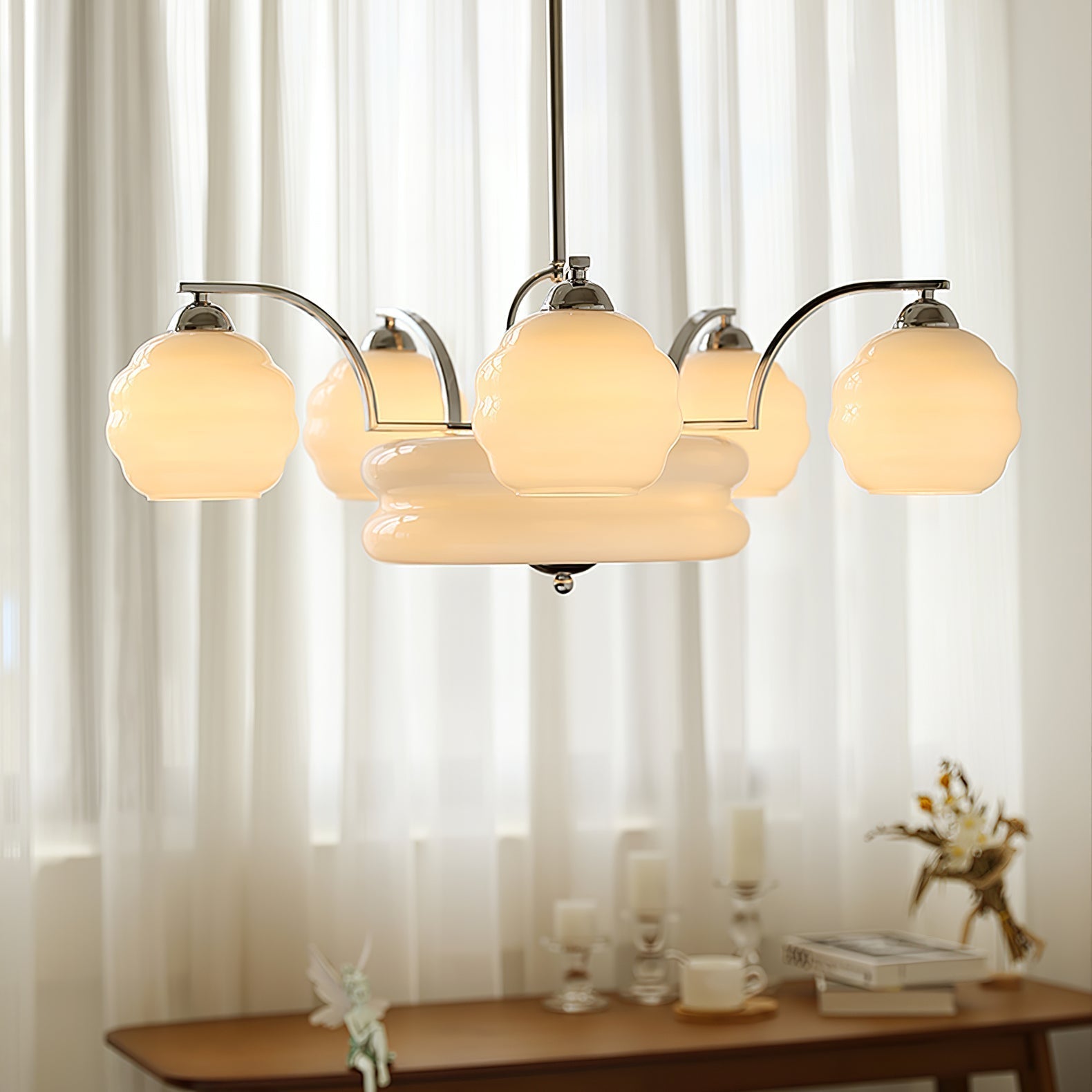 Lustra Chandelier Art Deco Vintage Gold Glass Shades - Neutral Decor