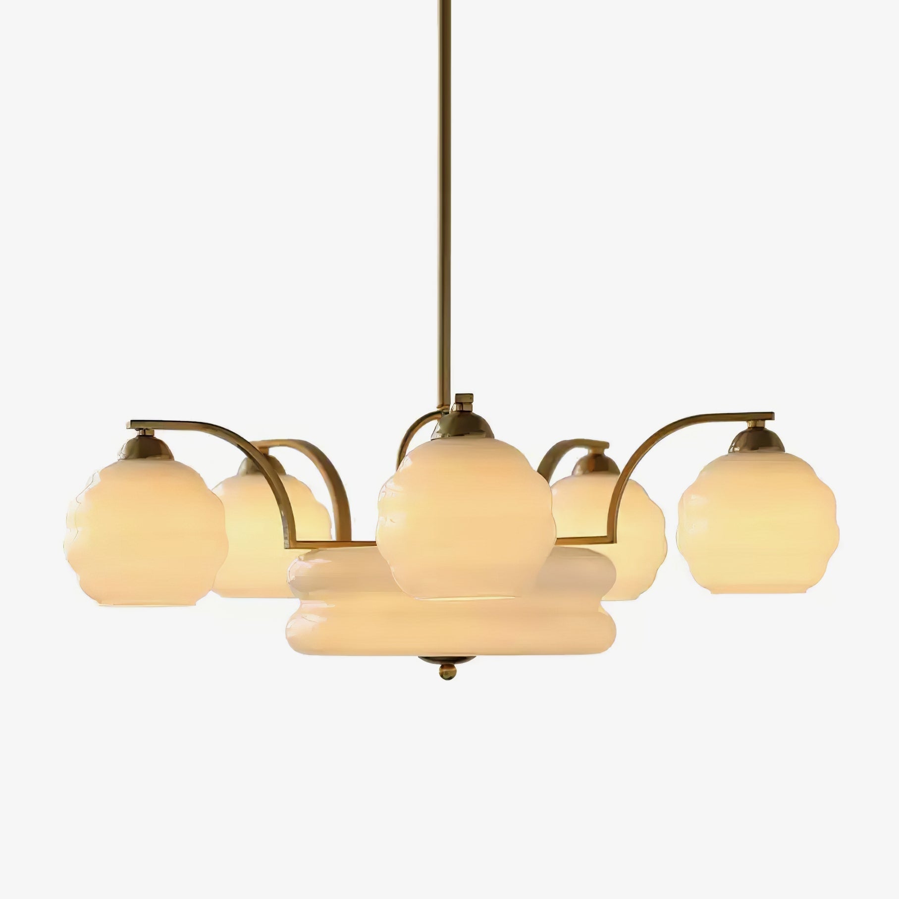 Lustra Chandelier Art Deco Vintage Gold Glass Shades - Neutral Decor