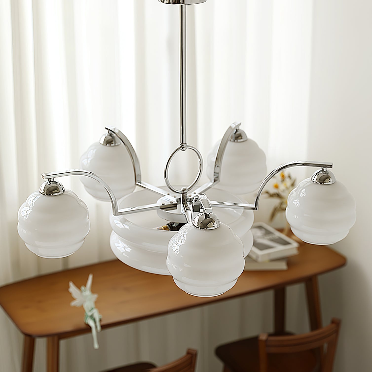 Lustra Chandelier Art Deco Vintage Gold Glass Shades - Neutral Decor