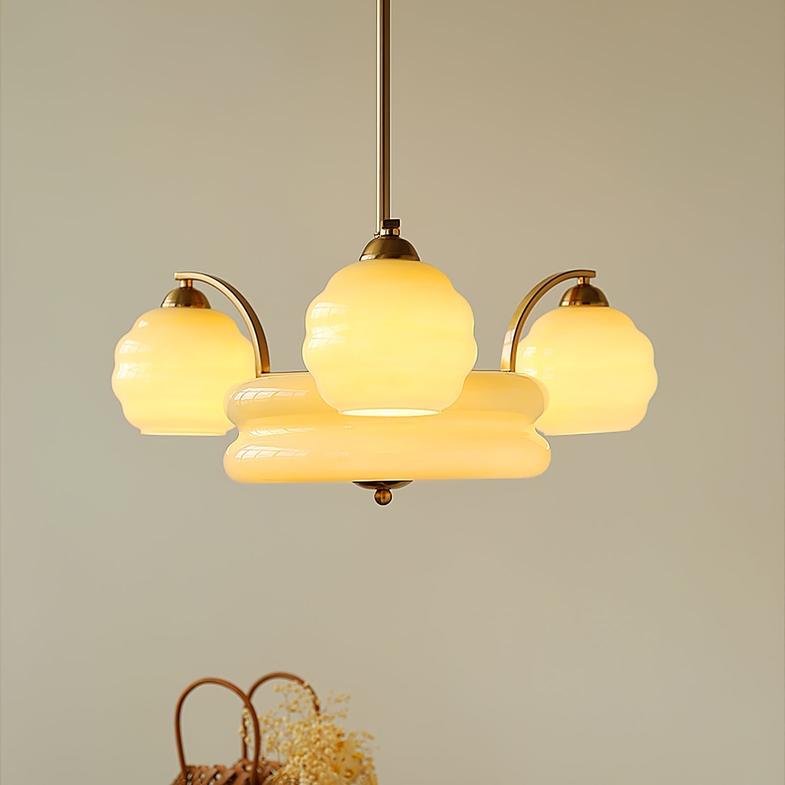 Lustra Chandelier Art Deco Vintage Gold Glass Shades - Neutral Decor