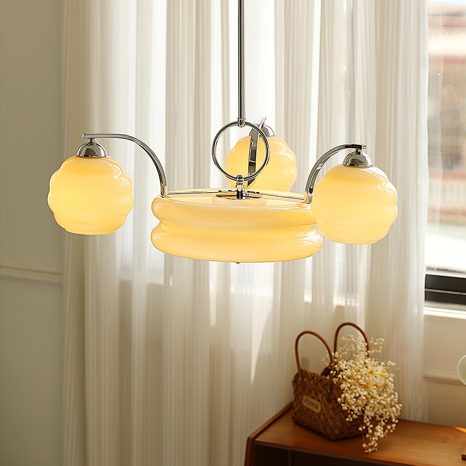 Lustra Chandelier Art Deco Vintage Gold Glass Shades - Neutral Decor