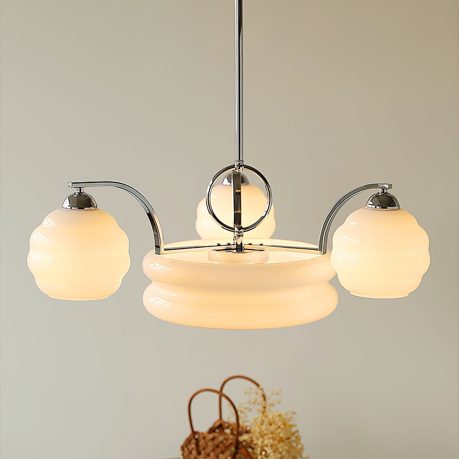 Lustra Chandelier Art Deco Vintage Gold Glass Shades - Neutral Decor
