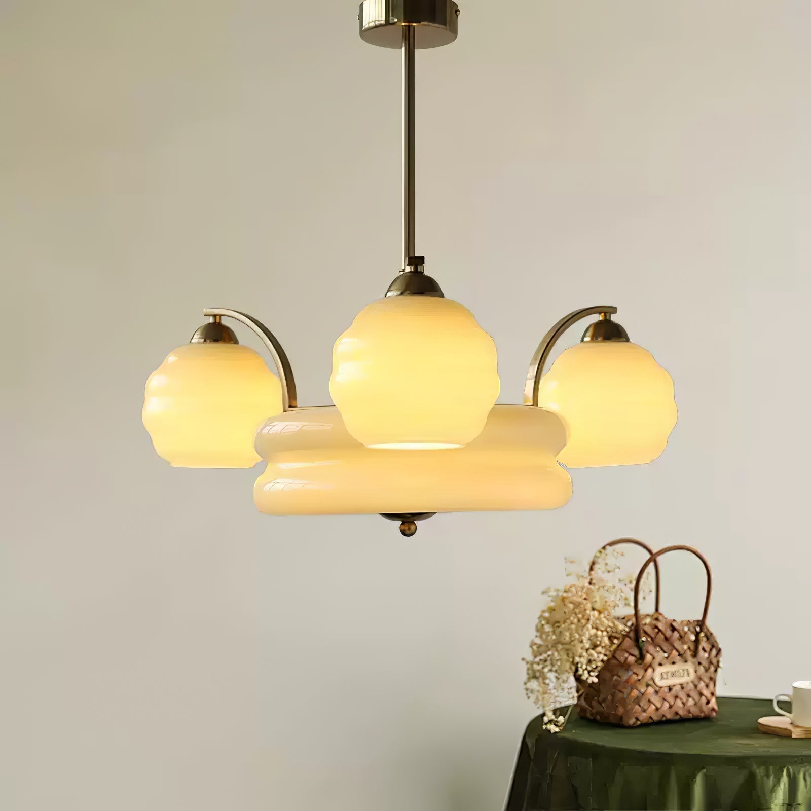Lustra Chandelier Art Deco Vintage Gold Glass Shades - Neutral Decor
