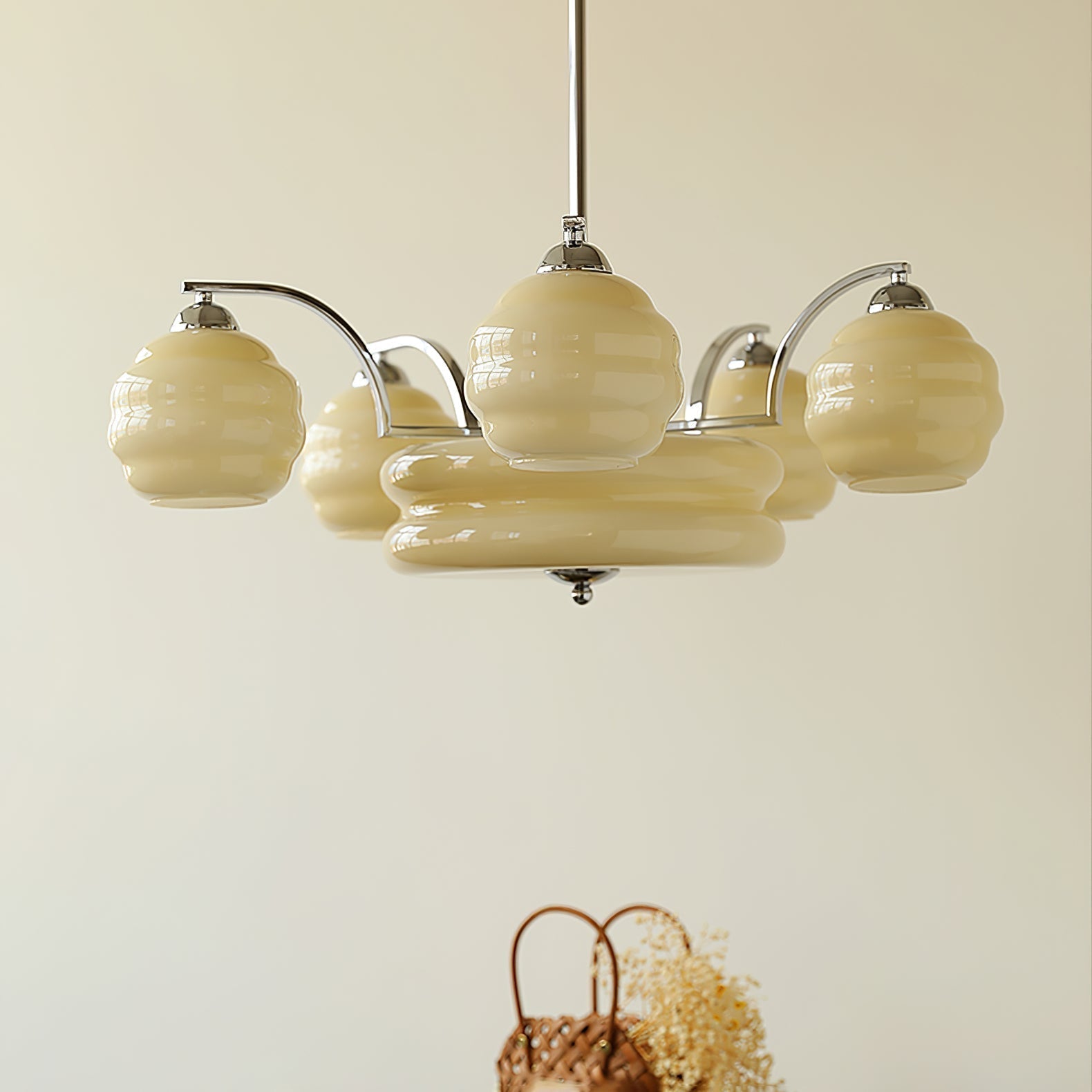 Lustra Chandelier Art Deco Vintage Gold Glass Shades - Neutral Decor