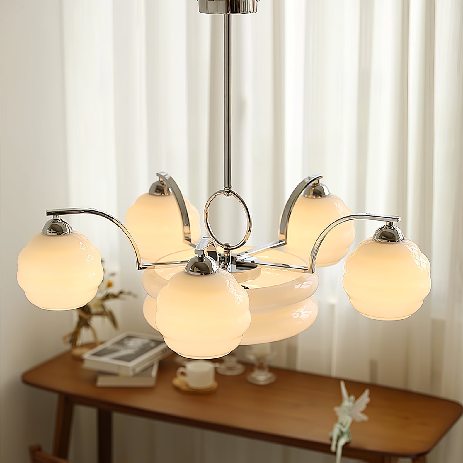 Lustra Chandelier Art Deco Vintage Gold Glass Shades - Neutral Decor