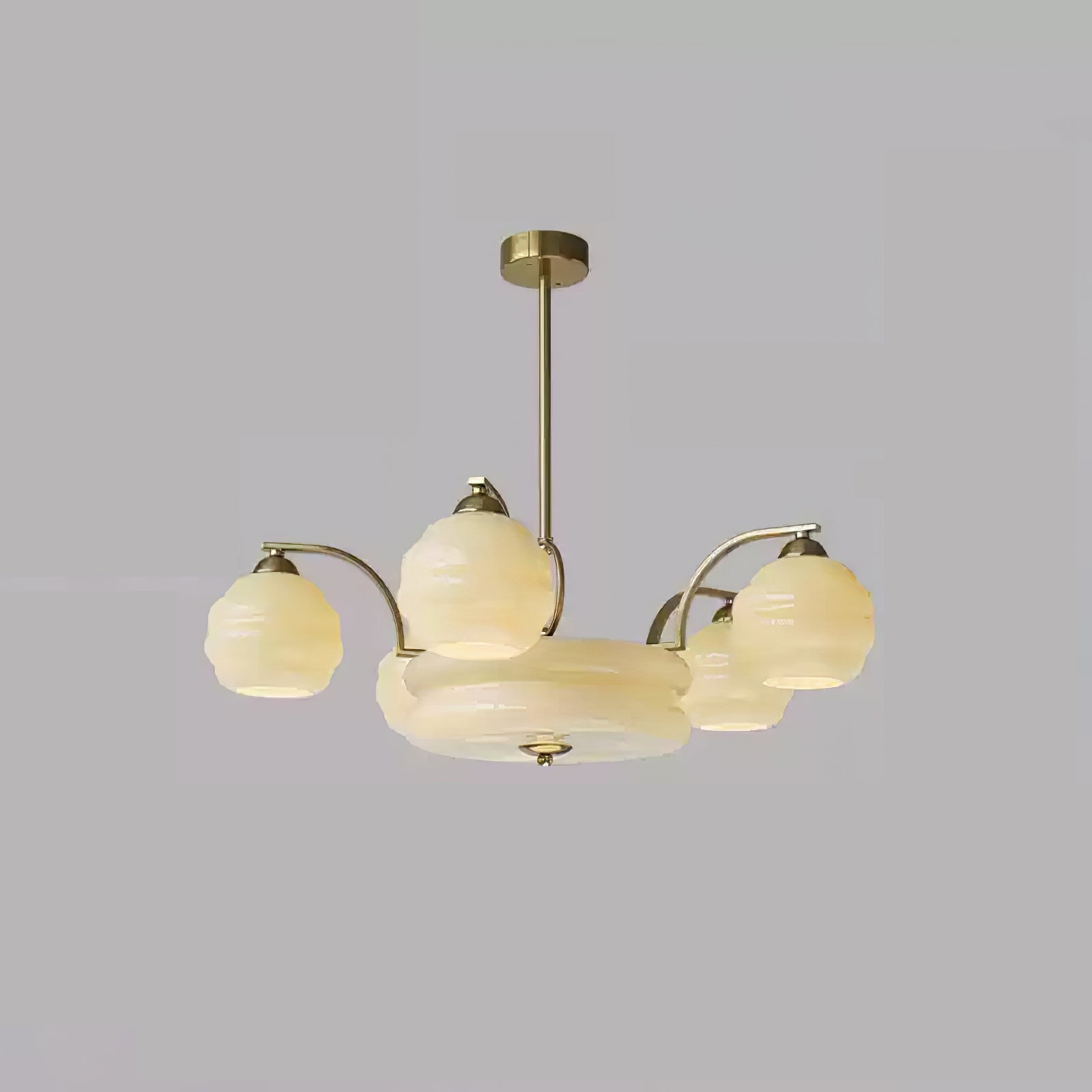 Lustra Chandelier Art Deco Vintage Gold Glass Shades - Neutral Decor