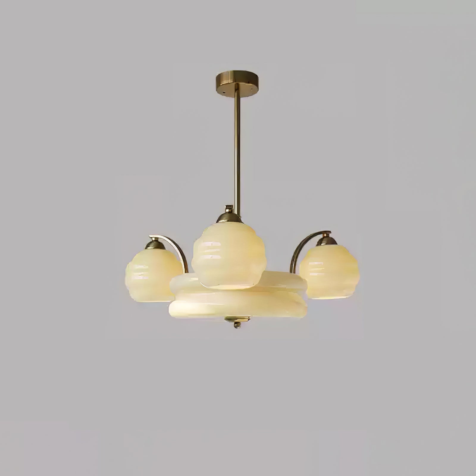 Lustra Chandelier Art Deco Vintage Gold Glass Shades - Neutral Decor
