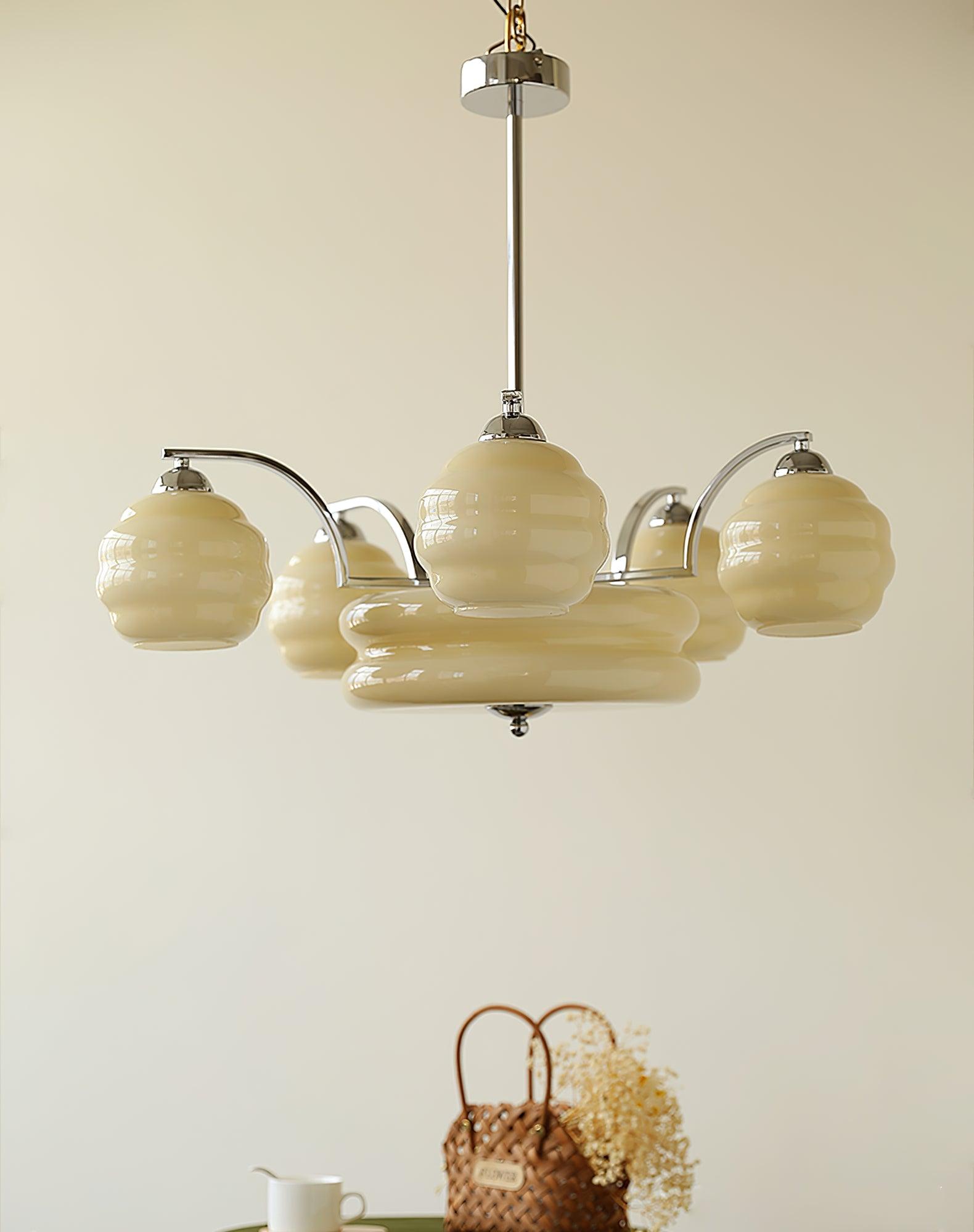 Lustra Chandelier Art Deco Vintage Gold Glass Shades - Neutral Decor