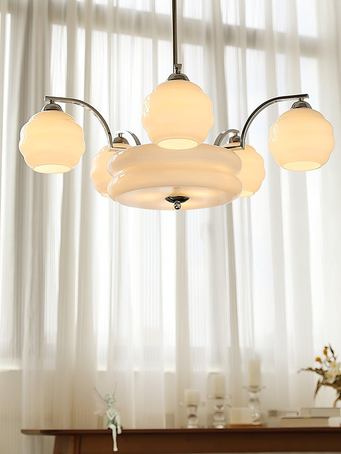 Lustra Chandelier Art Deco Vintage Gold Glass Shades - Neutral Decor