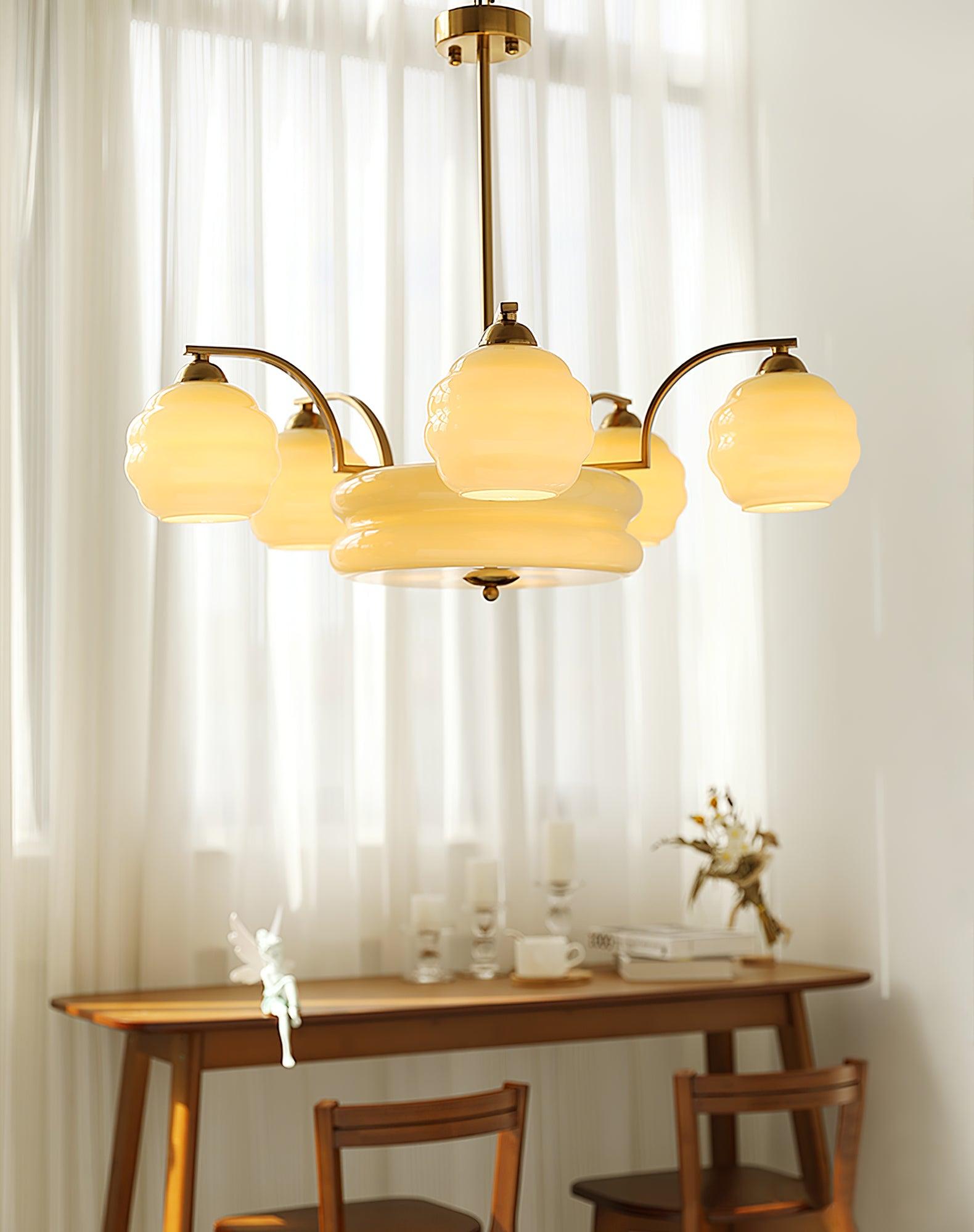 Lustra Chandelier Art Deco Vintage Gold Glass Shades - Neutral Decor