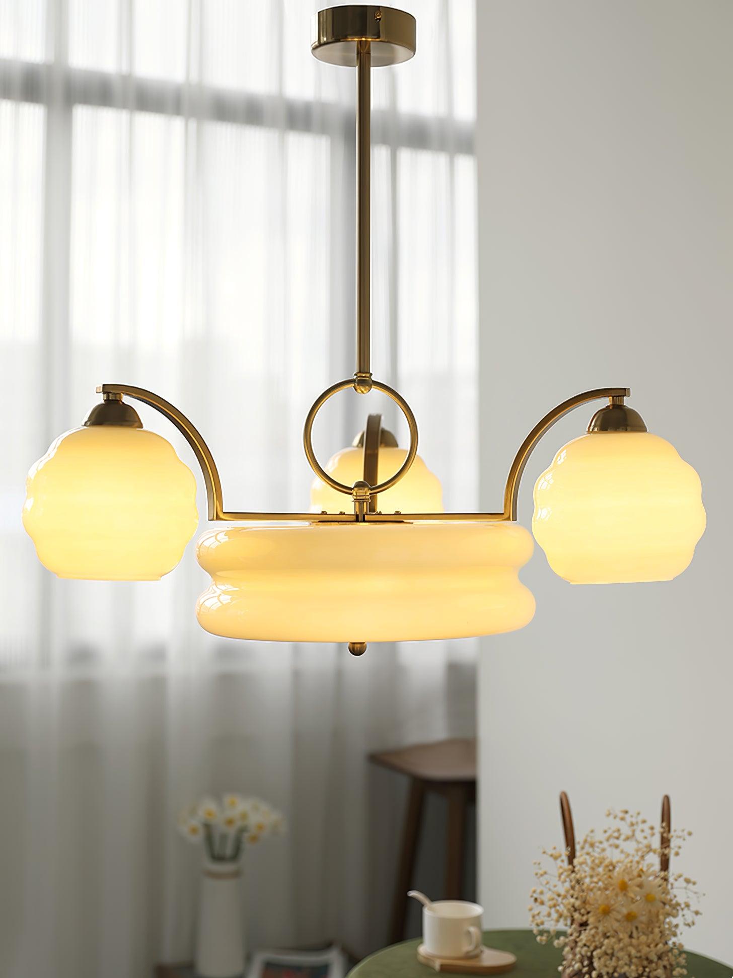 Lustra Chandelier Art Deco Vintage Gold Glass Shades - Neutral Decor