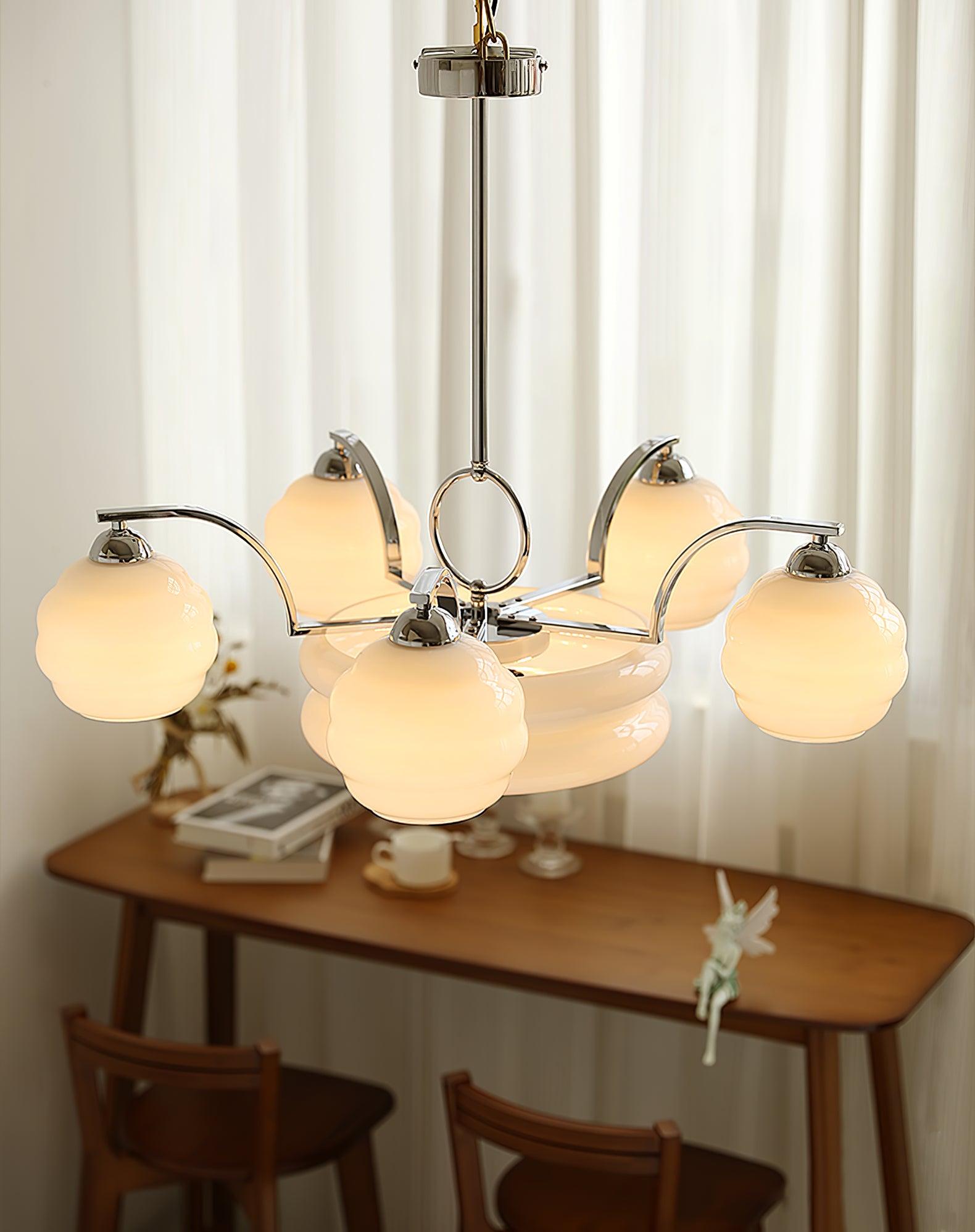 Lustra Chandelier Art Deco Vintage Gold Glass Shades - Neutral Decor