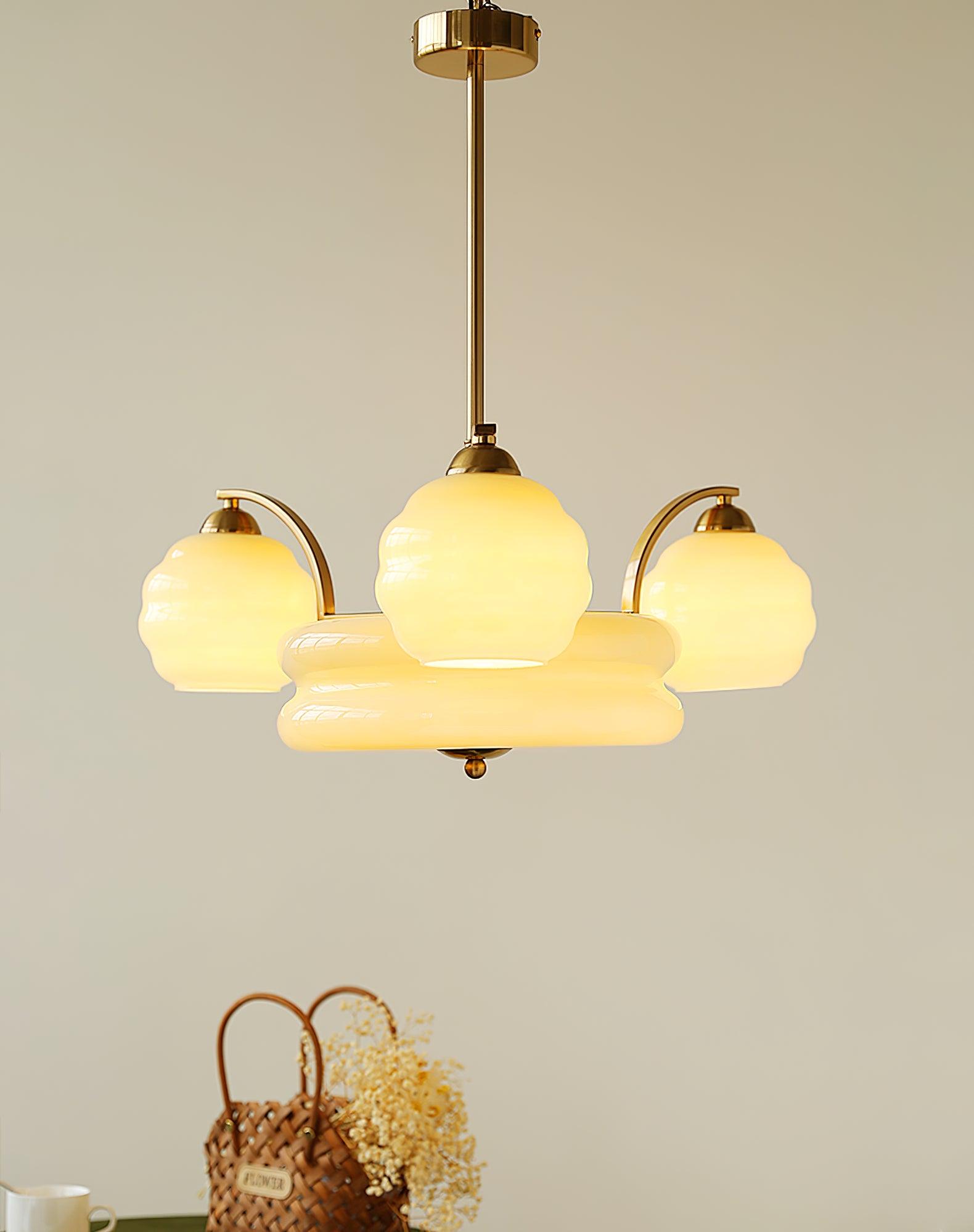 Lustra Chandelier Art Deco Vintage Gold Glass Shades - Neutral Decor