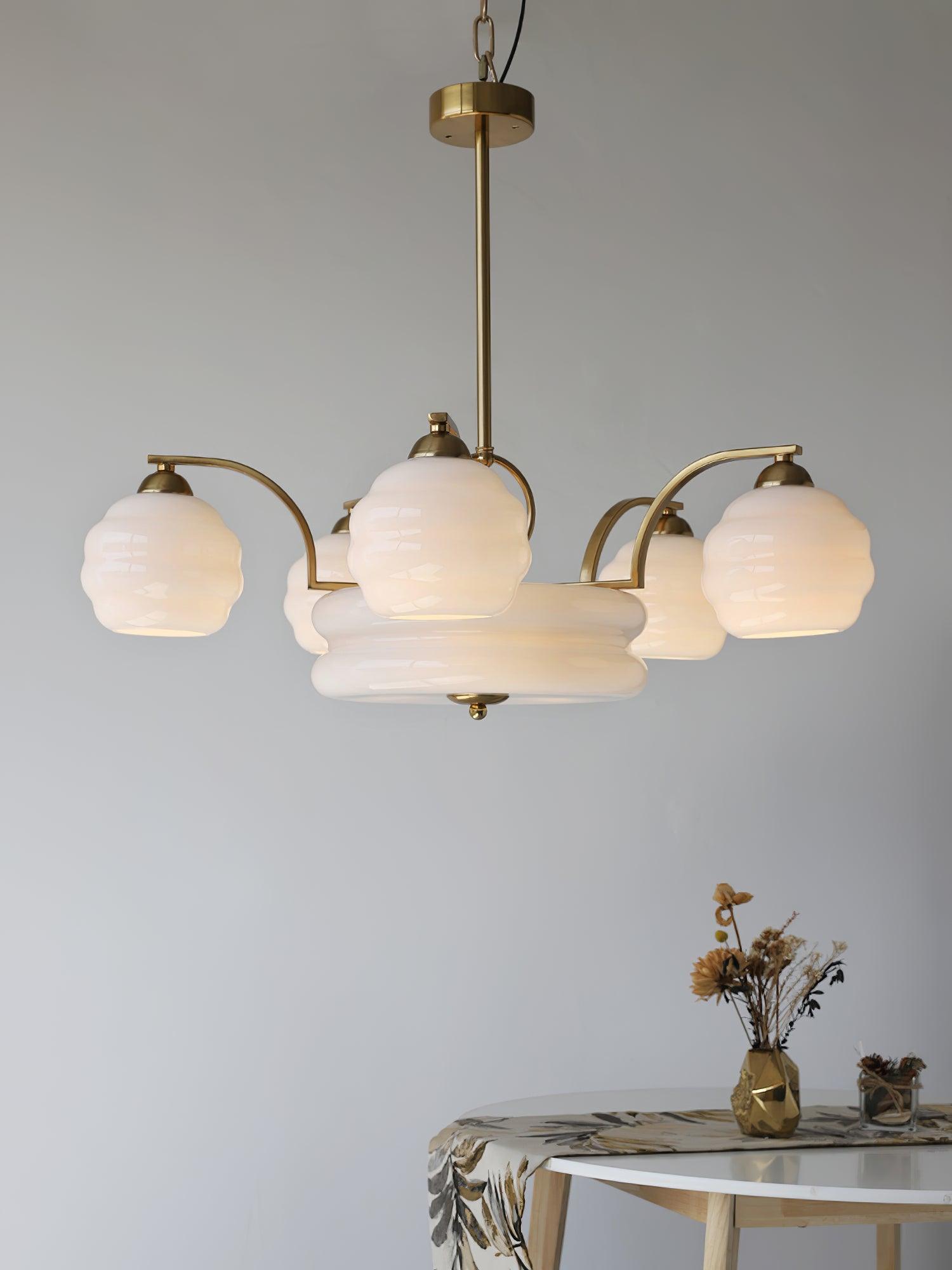 Lustra Chandelier Art Deco Vintage Gold Glass Shades - Neutral Decor