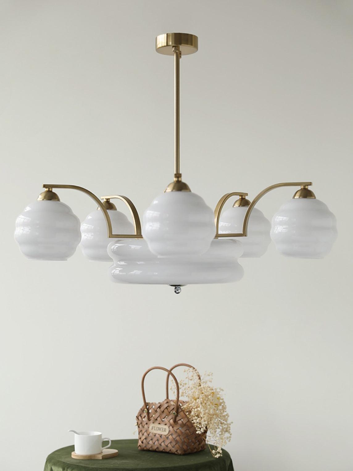 Lustra Chandelier Art Deco Vintage Gold Glass Shades - Neutral Decor