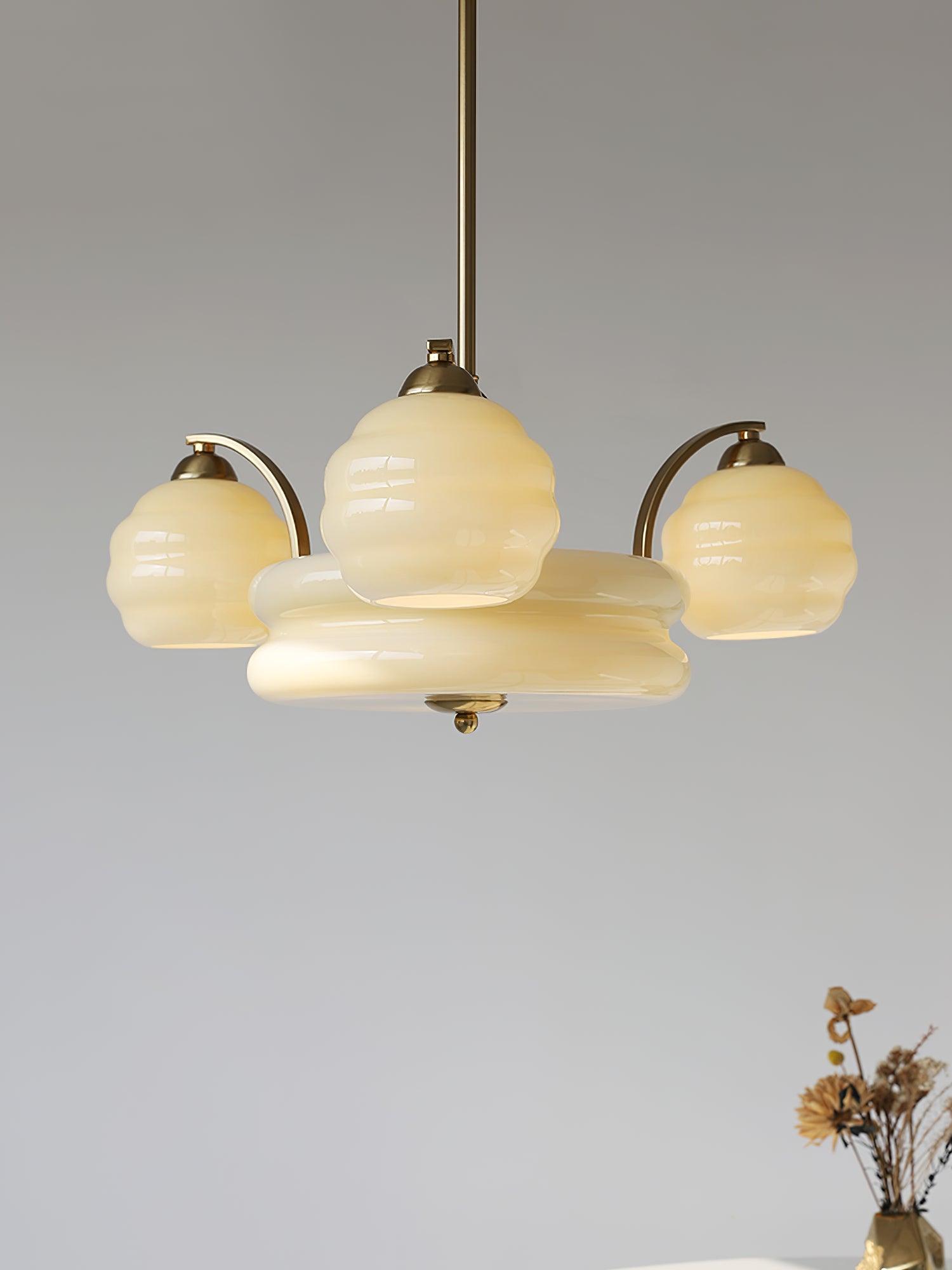Lustra Chandelier Art Deco Vintage Gold Glass Shades - Neutral Decor