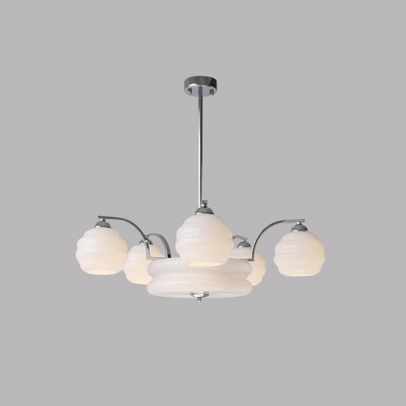 Lustra Chandelier Art Deco Vintage Gold Glass Shades - Neutral Decor