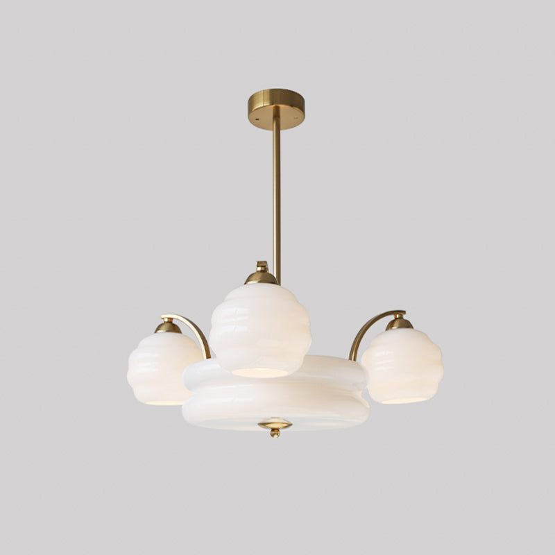 Lustra Chandelier Art Deco Vintage Gold Glass Shades - Neutral Decor