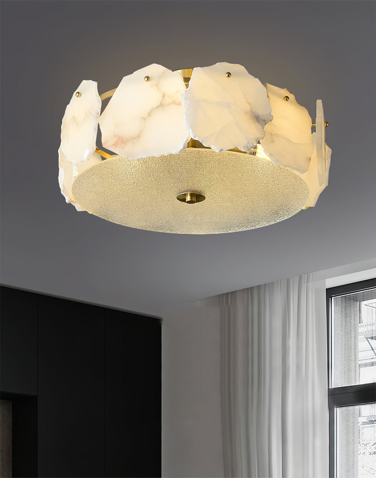 Elay Sophisticated Disc Flat Alabaster Glass Ceiling Light