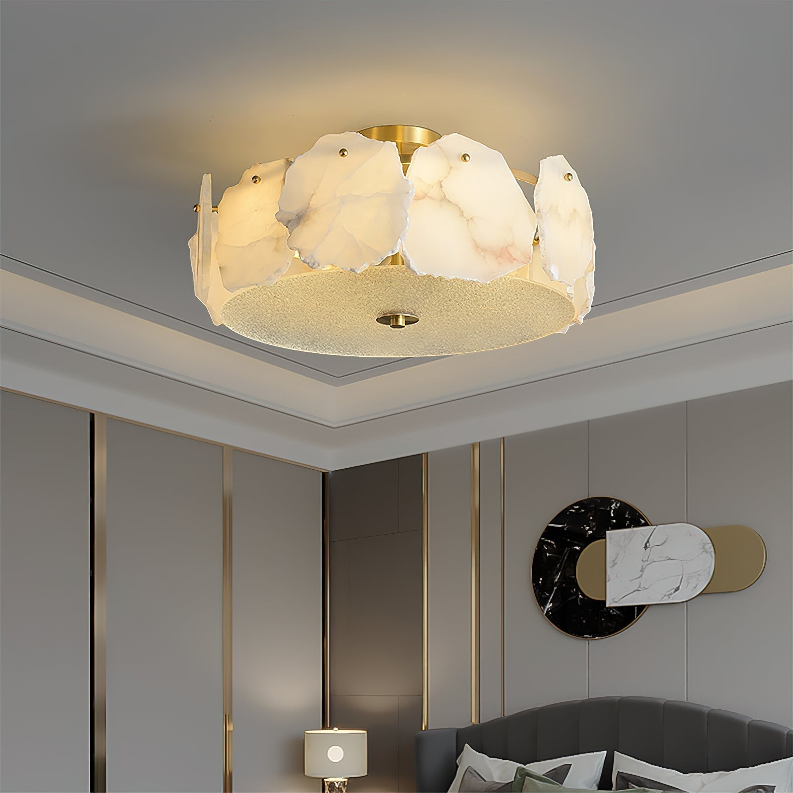 Elay Sophisticated Disc Flat Alabaster Glass Ceiling Light