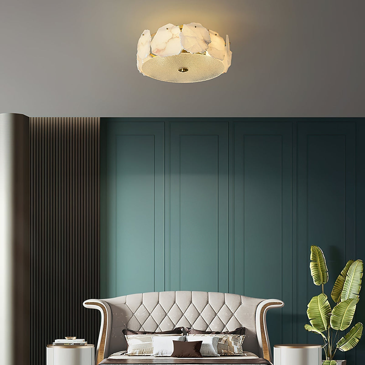 Elay Sophisticated Disc Flat Alabaster Glass Ceiling Light