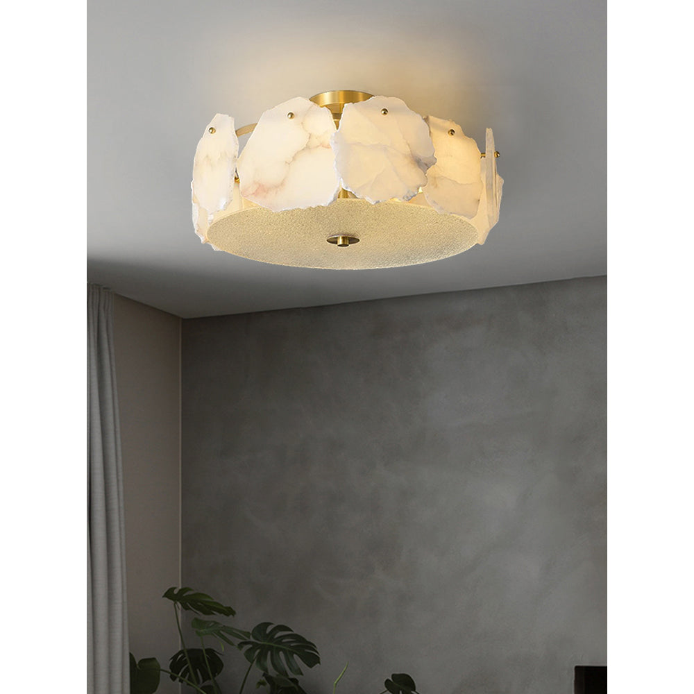 Elay Sophisticated Disc Flat Alabaster Glass Ceiling Light