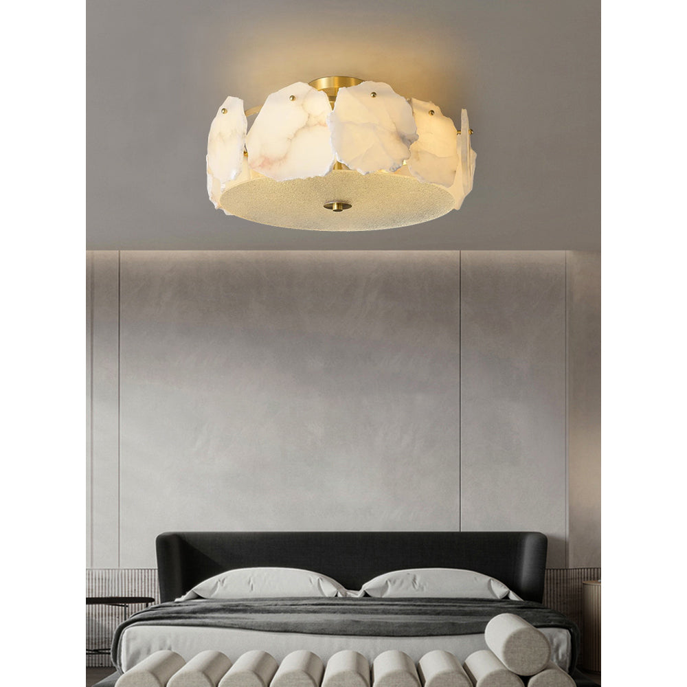 Elay Sophisticated Disc Flat Alabaster Glass Ceiling Light