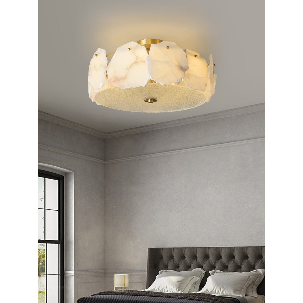 Elay Sophisticated Disc Flat Alabaster Glass Ceiling Light