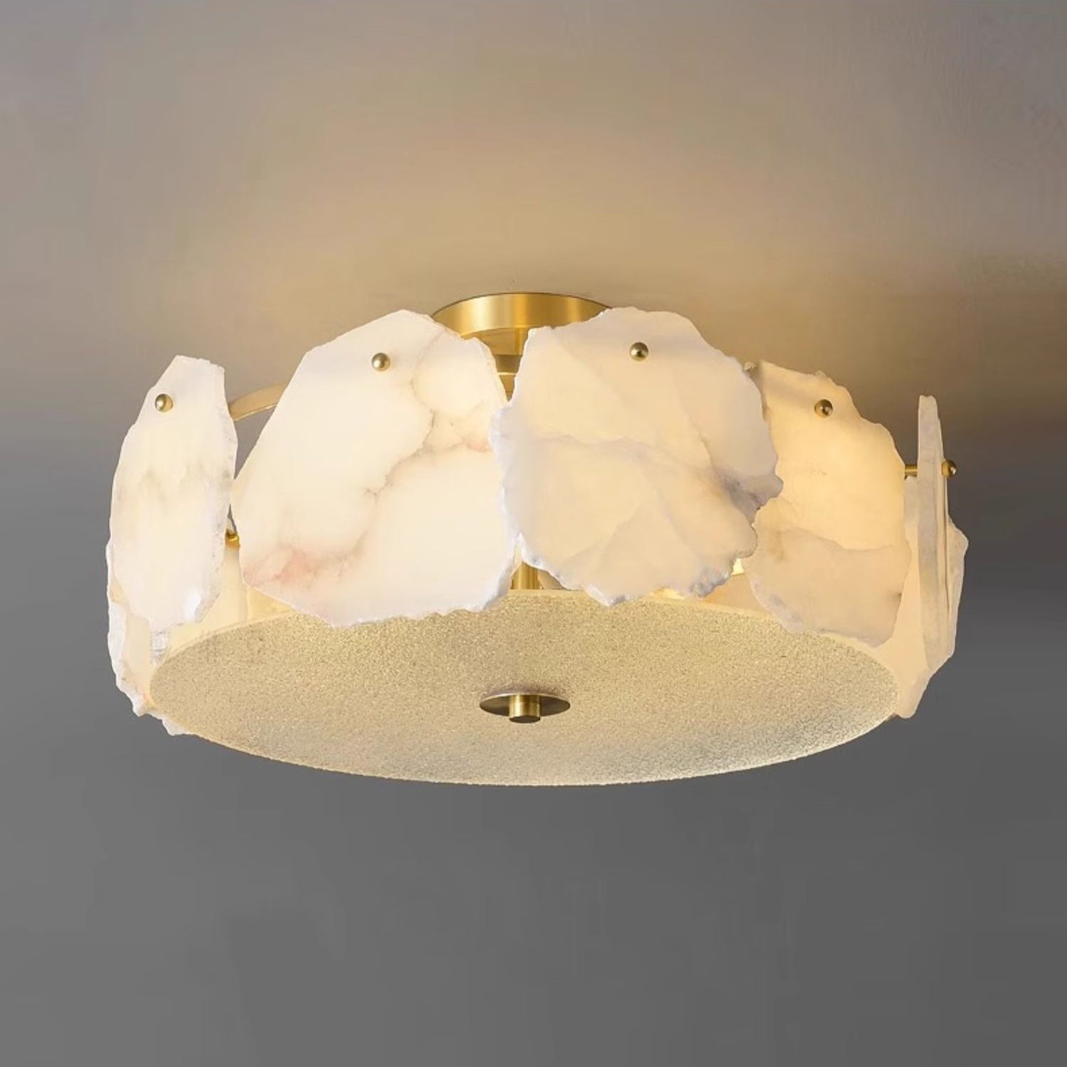 Elay Sophisticated Disc Flat Alabaster Glass Ceiling Light