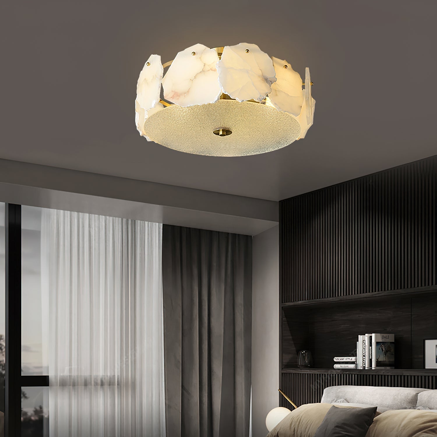 Elay Sophisticated Disc Flat Alabaster Glass Ceiling Light