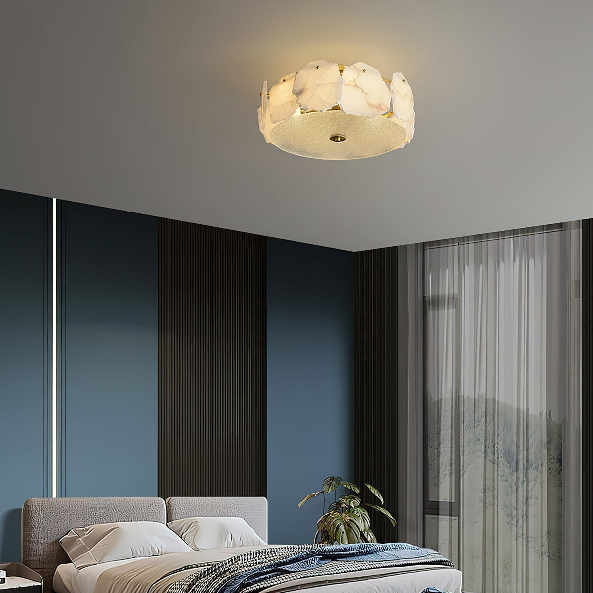 Elay Sophisticated Disc Flat Alabaster Glass Ceiling Light