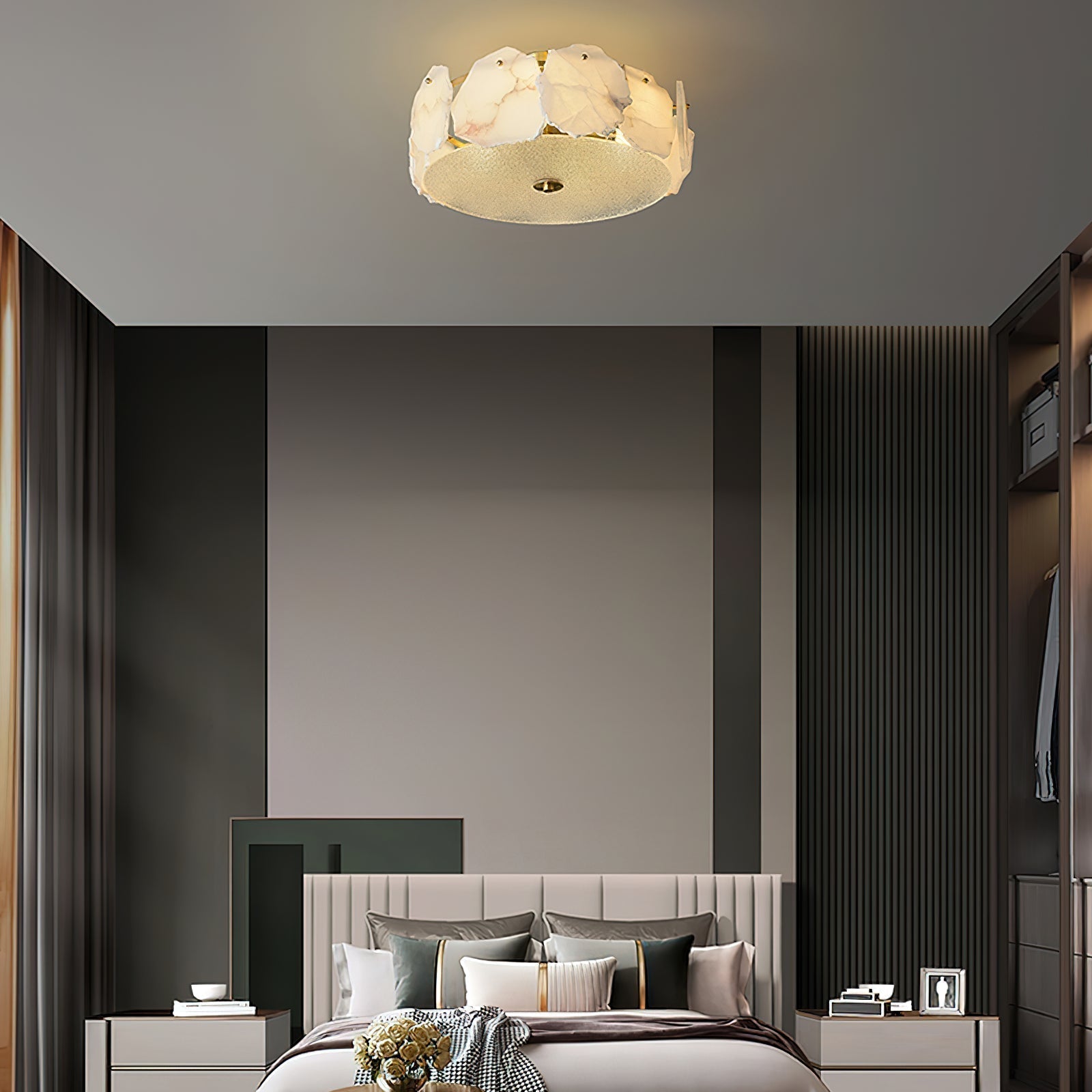 Elay Sophisticated Disc Flat Alabaster Glass Ceiling Light